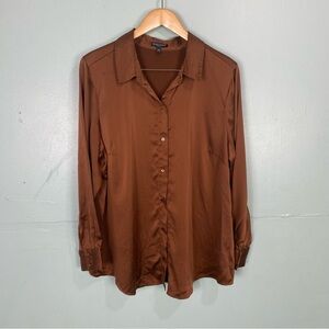 Eileen Fisher Silk Blend Button Down Shirt Sz 1X Plus Size Brown